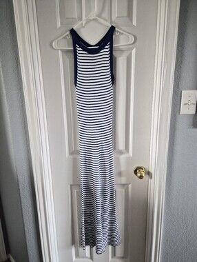 Michael Kors Navy and White Striped Racerback Maxi Dress